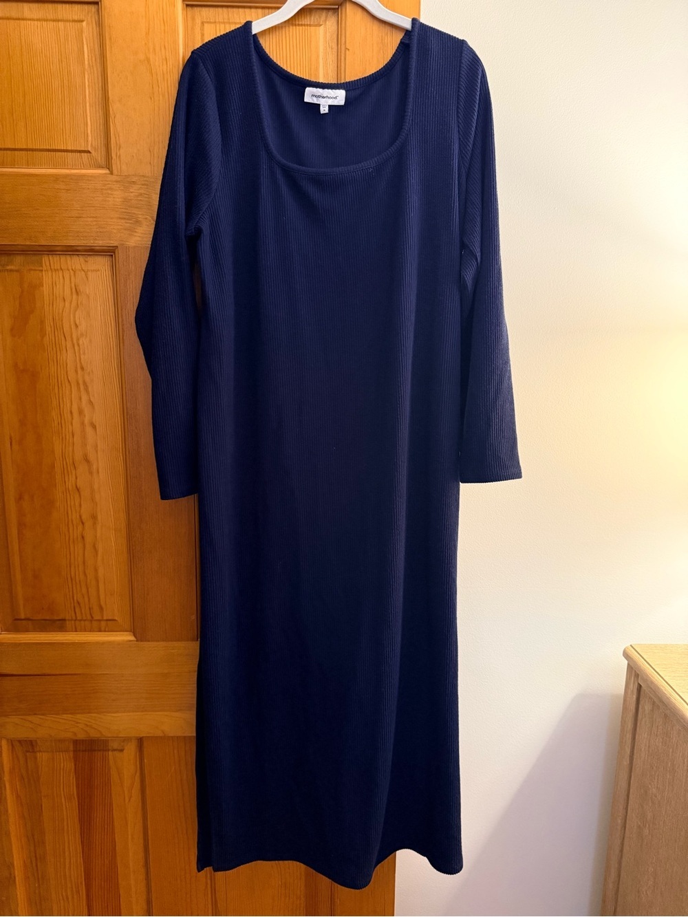 Motherhood Maternity Navy Scoop Neck Long-Sleeve Midi Dress